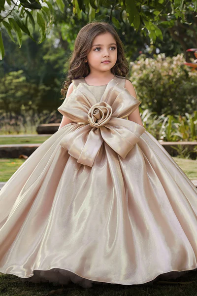 Girls Champagne Gold Ball Gown Dress